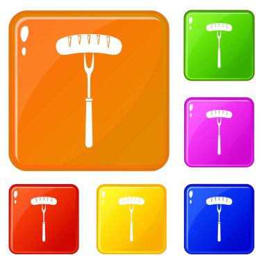 Barbekü çatal simgeleri üzerinde Sosis vektör renk ayarlamak