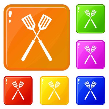 İki metal spatula simgeleri vektör renk ayarlamak