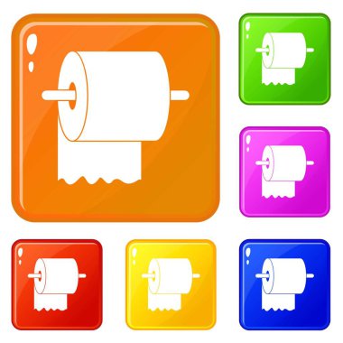 Tutucu simgeleri üzerinde tuvalet kağıdı Rulo vektör renk seti