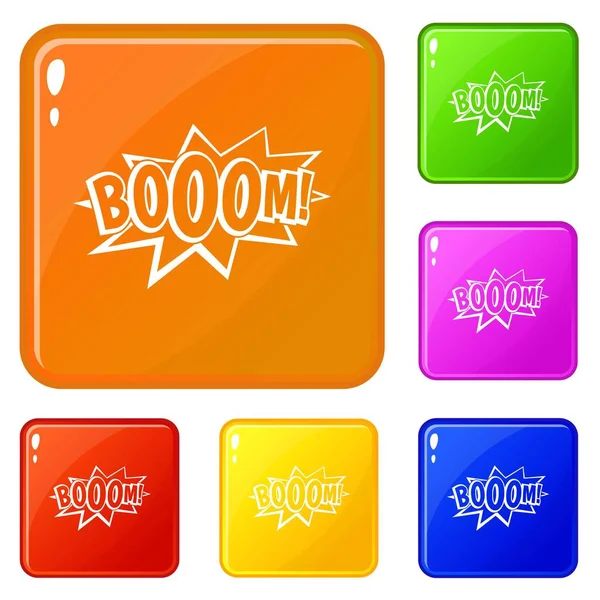 Boom, explosion bubbla ikoner uppsättning vektor färg — Stock vektor