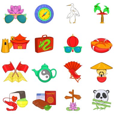 Çin seyahat simgeleri seti, karikatür tarzı
