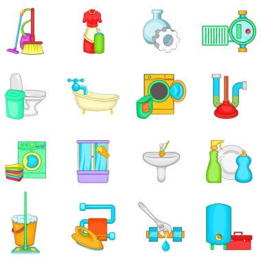 Banyo Icons set, karikatür tarzı