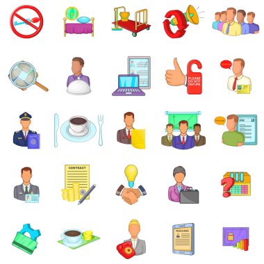 Çalışma süreci simgeleri seti, çizgi film stili