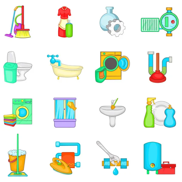 Ensemble d'icônes de salle de bains, style dessin animé — Image vectorielle