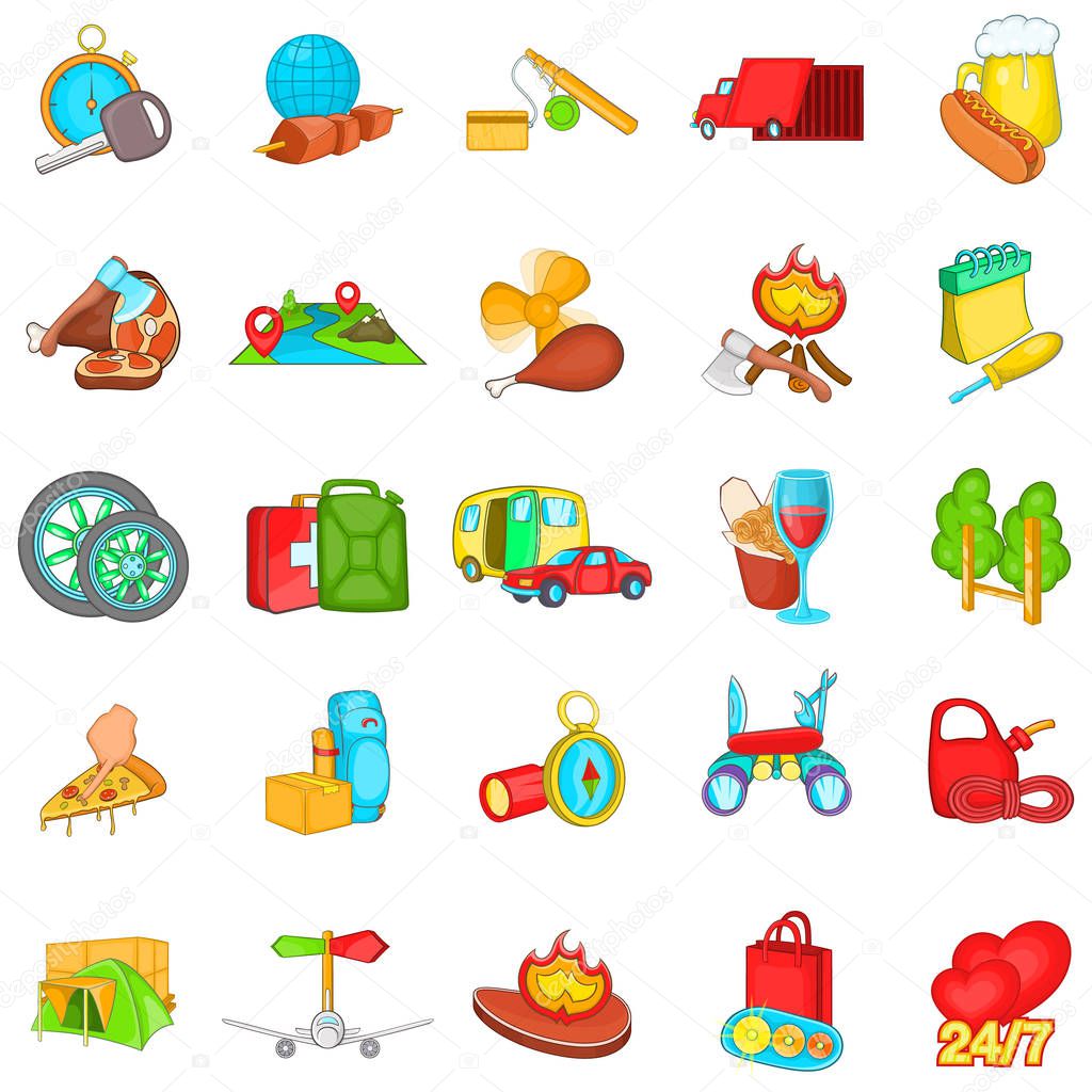 Country rest icons set, cartoon style