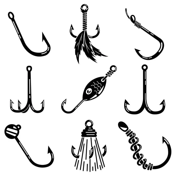 Set icone gancio da pesca, stile semplice — Vettoriale Stock