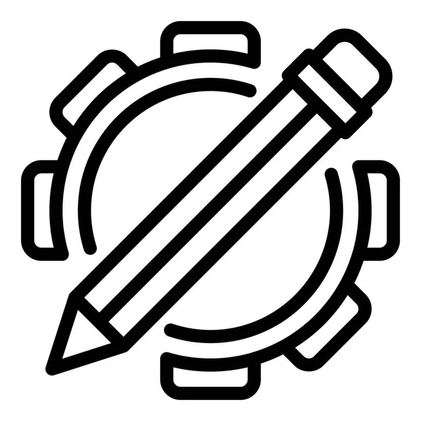Icône du système d'engrenages crayon, style contour — Image vectorielle