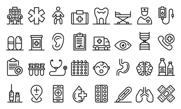 Pediatric clinic icons set, outline style — Stock Vector