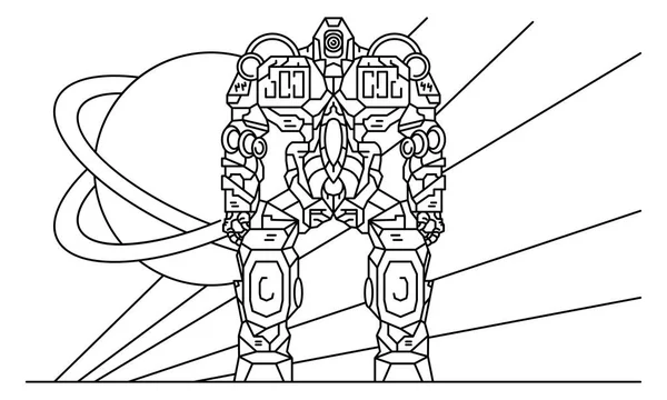 Cyborg robot-transformer concept background, outline style — Stock Vector