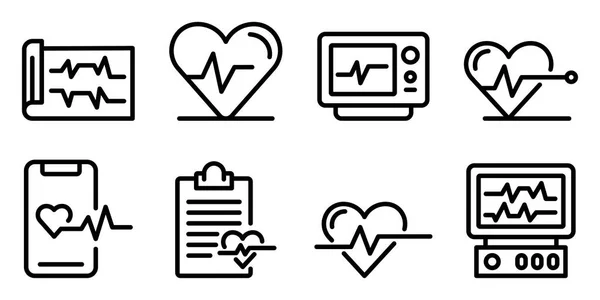 Electrocardiogram icons set, outline style — Stock Vector