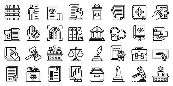 Legislation icons set, outline style