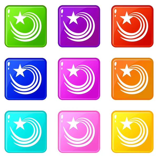 Vortex star icons set 9 color collection — Stock Vector