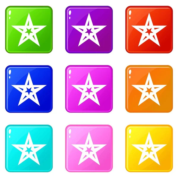 Geometrische Figur Stern Symbole Set 9 Farbkollektion — Stockvektor