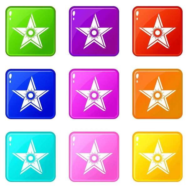 Star sun icons set 9 color collection — Stock Vector