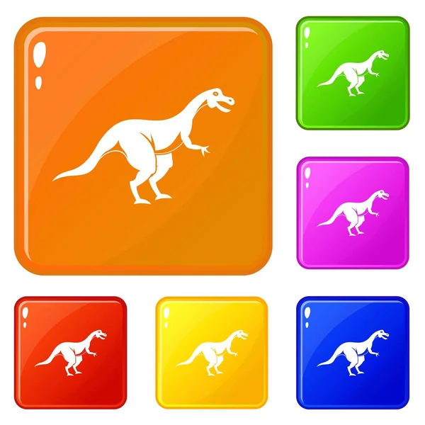 Le icone dei dinosauri dei teropodi impostano il colore del vettore — Vettoriale Stock