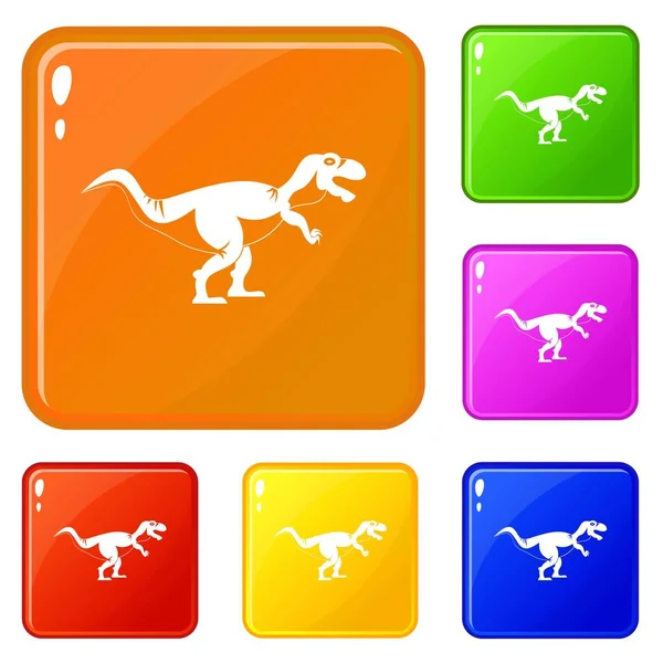 Tyrannosaur dinosaur icons set vector color — Stock Vector