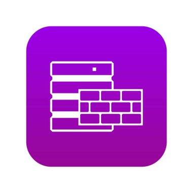 Veritabanı ve tuğla duvar simgesi dijital mor