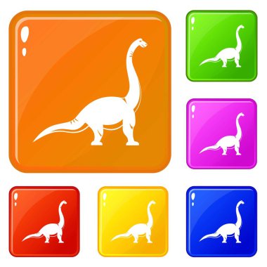Brachiosaurus dinozor simgeleri vektör renk seti