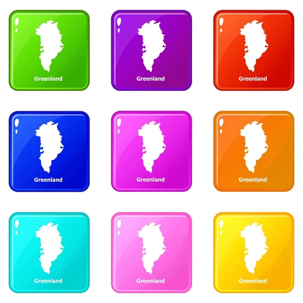 Grönland harita simgeleri seti 9 renk koleksiyonu — Stok Vektör