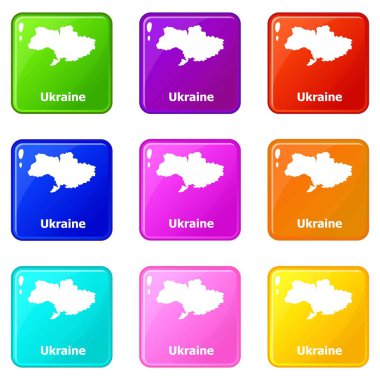 Ukrayna harita simgeleri 9 renk koleksiyonu ayarlamak