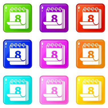 Takvim simgeleri 9 renk koleksiyonu ayarlayın