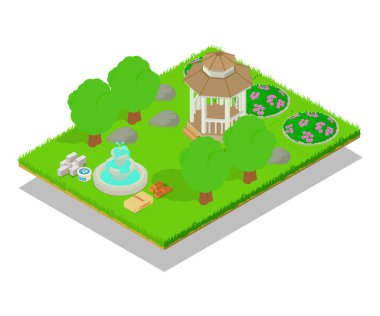 Onarım park konsept afiş, izometrik stili