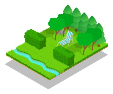 Sakin bir yerde kavramı afiş, izometrik stili