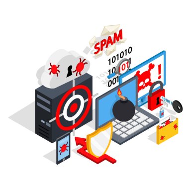 Siber savunma kavramı afiş, izometrik stili