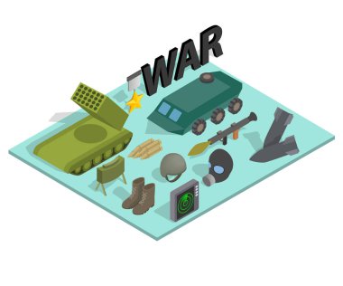 Savaş yolu kavramı afiş, izometrik tarzı