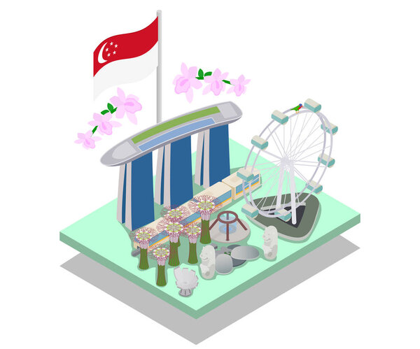 Сингапурский концепт-баннер, изометрический стиль
