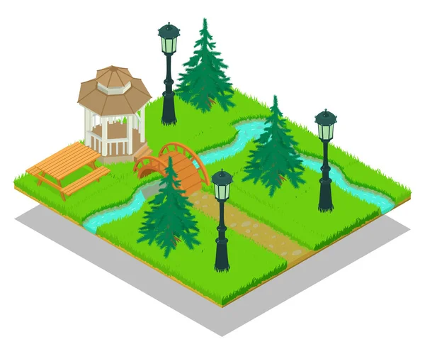 Parque territorio concepto bandera, estilo isométrico — Vector de stock