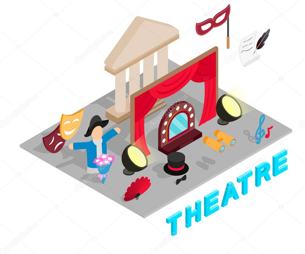 Theatre concept banner, isometric style