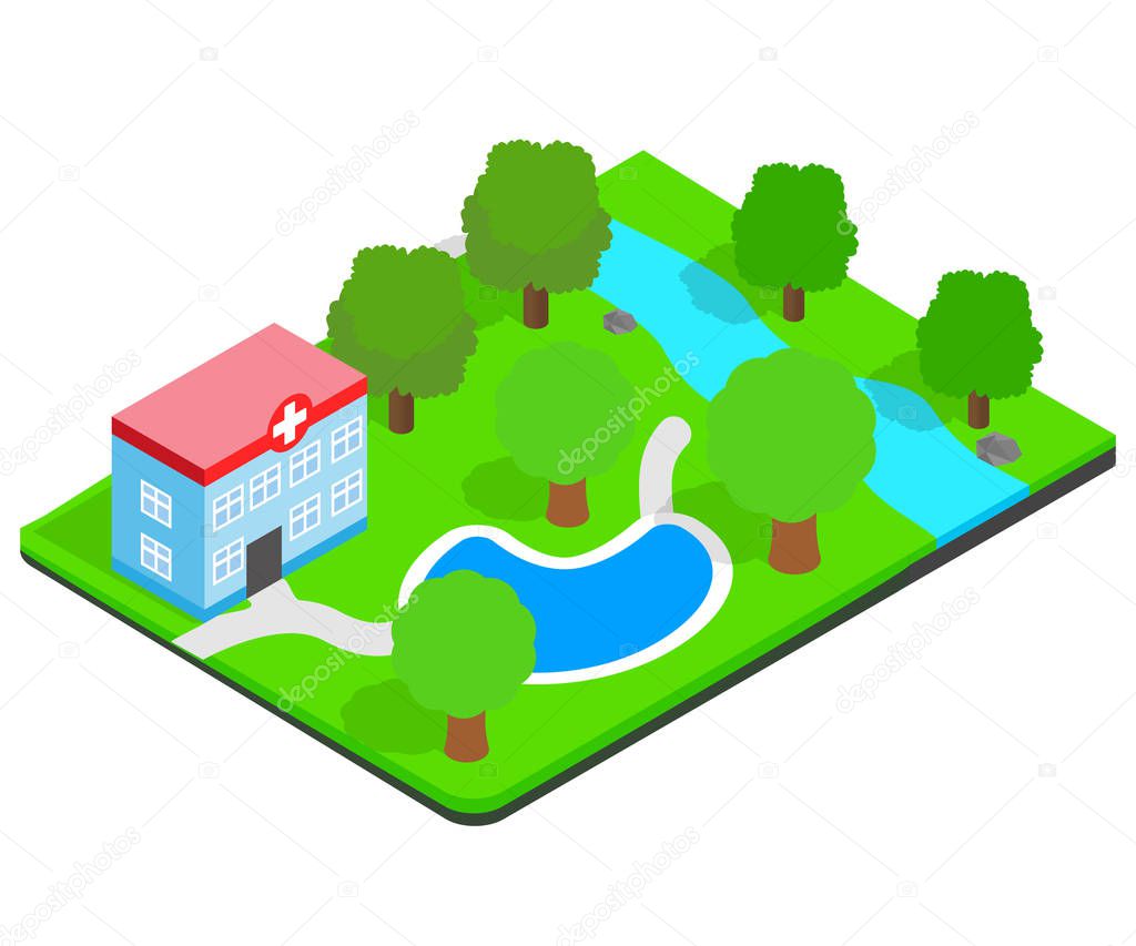 Medical rest concept banner, isometric style