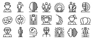 Bipolar disorder icons set, outline style clipart