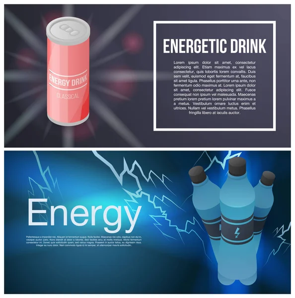 Energy Drink Banner Set, isometrischer Stil — Stockvektor