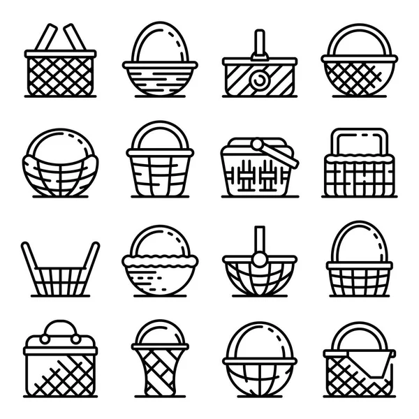 Wicker icons set, outline style — Stock Vector