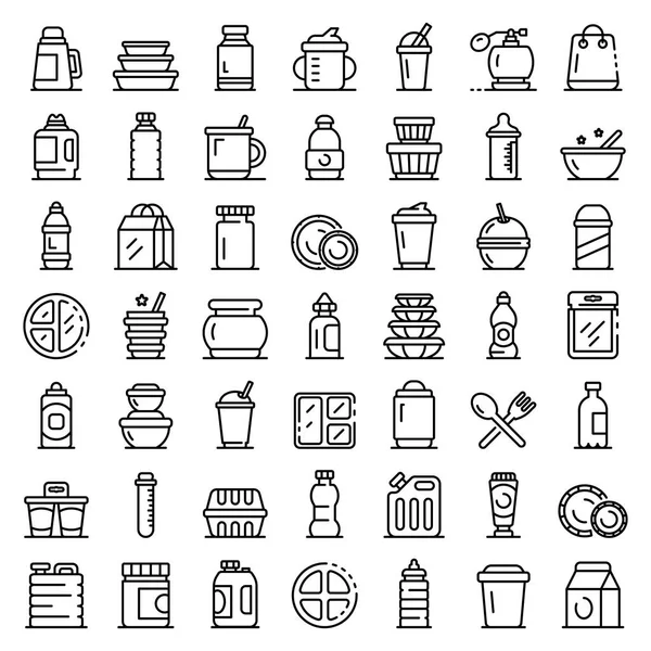 Conjunto de ícones de utensílios de mesa de plástico, estilo esboço — Vetor de Stock