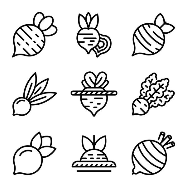 Beet icons set, outline style — Stock Vector