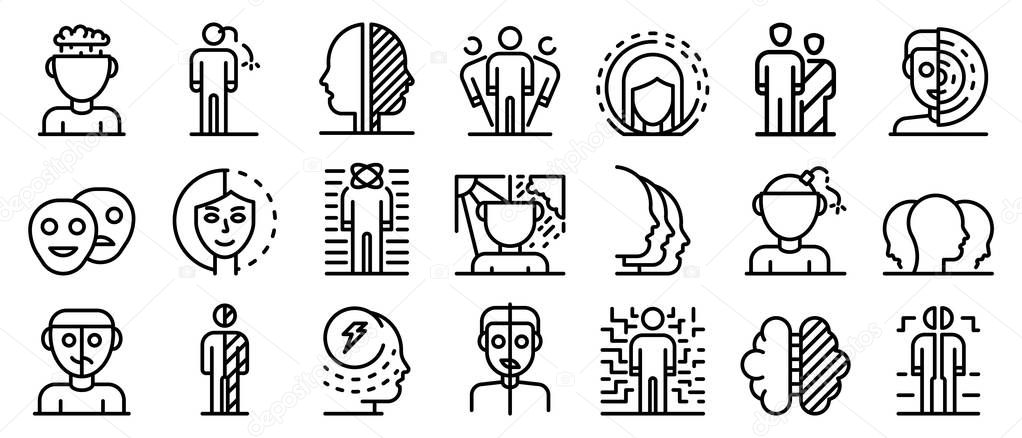 Bipolar disorder icons set, outline style