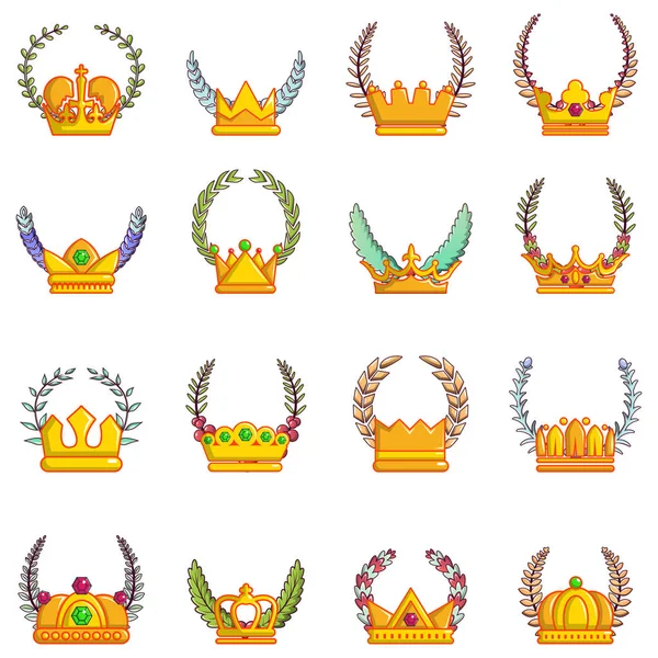 Coroana coroana icoane set, stil desene animate — Vector de stoc