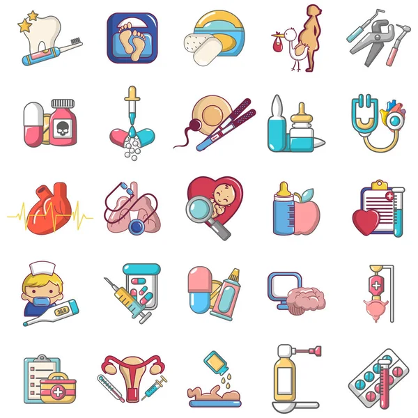 General medical icons set, cartoon style — Stock Vector