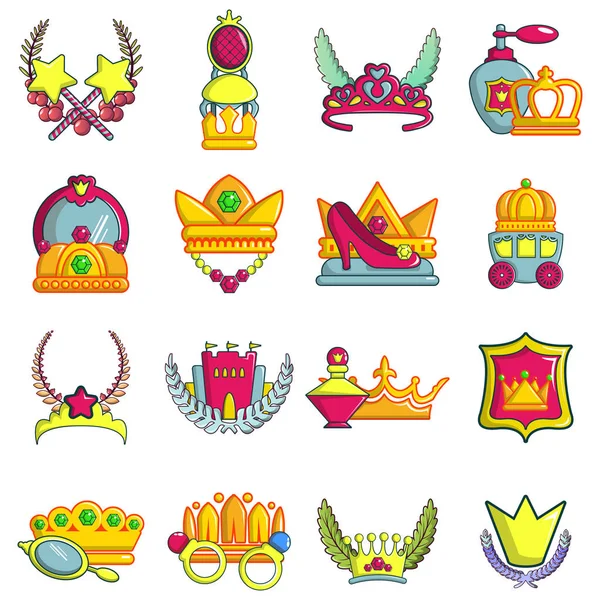 Princess ikoner set, tecknad stil — Stock vektor