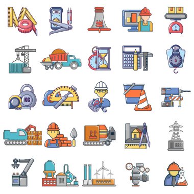 İnşaat iş simgeleri seti, karikatür tarzı