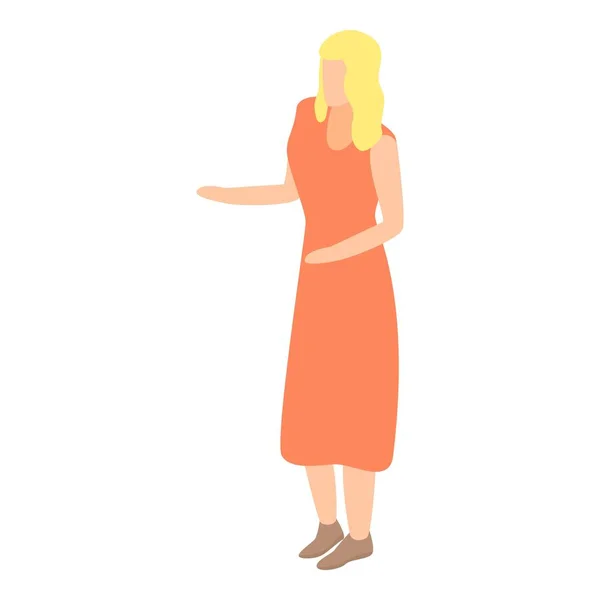 Blonde meisje in rode jurk pictogram, isometrische stijl — Stockvector