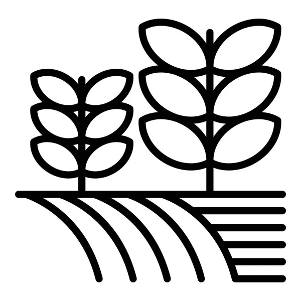 Plantas en el icono del campo de la granja, el estilo del esquema — Vector de stock