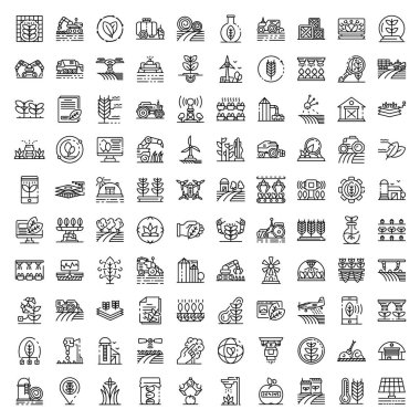 Tarım robot simgeleri seti, anahat tarzı