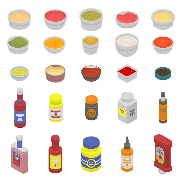 Conjunto de iconos de condimento, estilo isométrico — Vector de stock