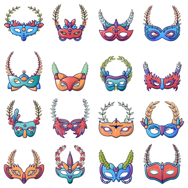 Conjunto de ícones de máscaras de vitória, estilo cartoon — Vetor de Stock