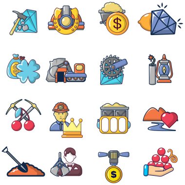 Icons set madencilik, karikatür tarzı