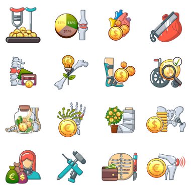 Tıbbi ödeme simgeleri seti, karikatür tarzı